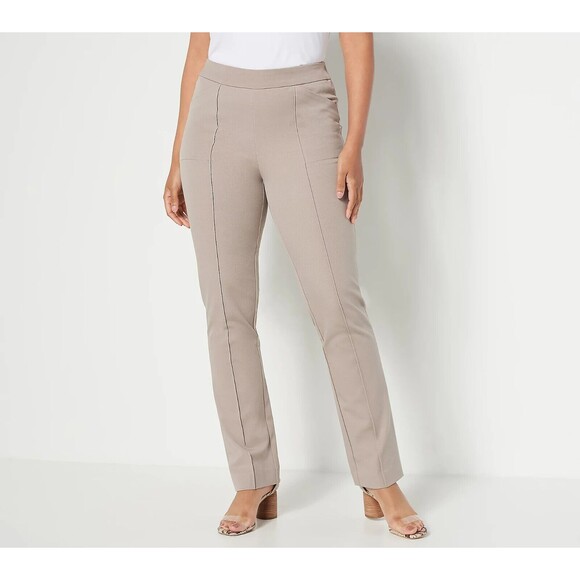 New Womens Isaac Mizrahi Live 6 T Tall 24/7 Straight Pant Stonewall Grey Tan - Picture 1 of 8